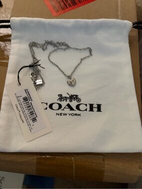 Coach Silver Heart Charm Necklace with Tag
